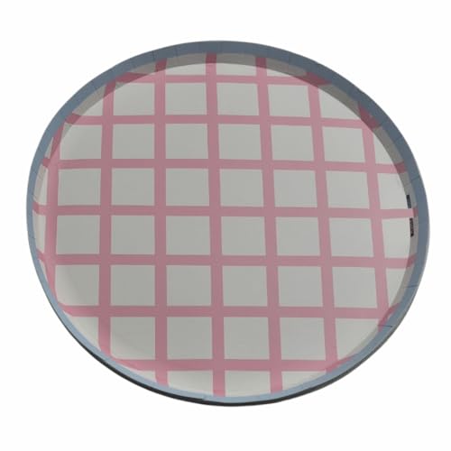 schone Gemusterte Pappteller – 8 Stück 24 cm Einwegteller mit pastellfarbenem Gingham-Design für Partys und Picknicks – verschiedene Farben (Rosa) von Schone