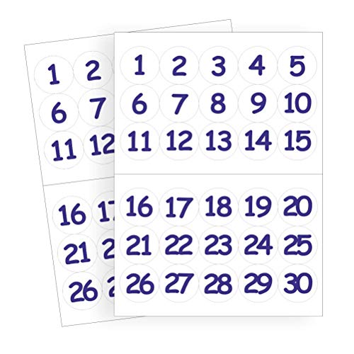 School Stickers 35 mm Zahlen 1-30 Aufkleber (weißer Hintergrund). von School Stickers