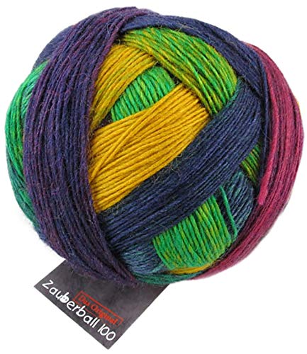 Schoppel Zauberball 100 Pro, reine Wolle mit Farbverlauf bunt violett gelb grün blau beere, 100g, 420m (1505 Kunterbunt) von Schoppel