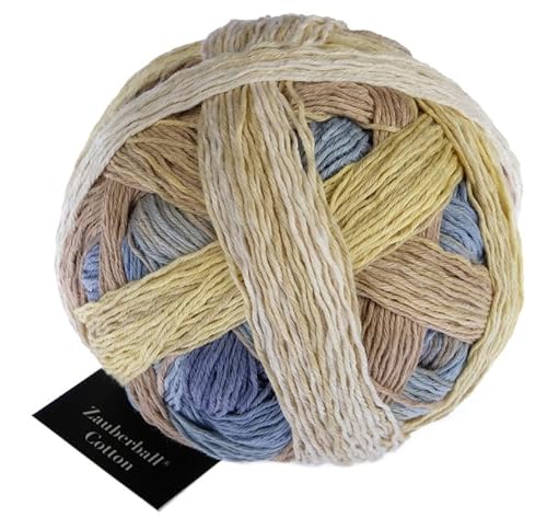 Schoppel Zauberball Cotton | Baumwollgarn mit Farbverlauf blau beige sand | 100% Baumwolle | Farbverlaufsgarn zum Stricken und Häkeln | 100g 420m (2440 Feldversuch) von Schoppel
