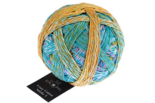 Schoppel Zauberball Crazy Cotton Stärke 4, Häkelwolle Baumwollgarn reine Baumwolle mit individuellem Farbverlauf, 100g 420m (2367 Sommermaerchen) von Schoppel
