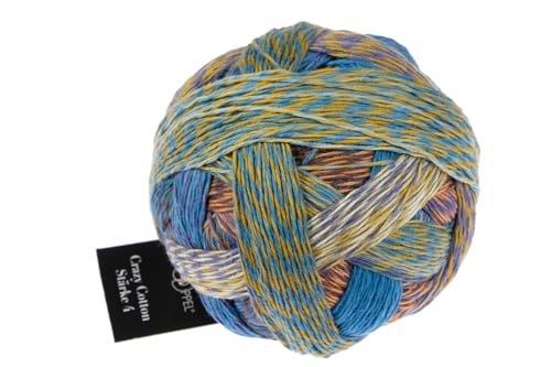 Schoppel Zauberball Crazy Cotton Stärke 4, Häkelwolle Baumwollgarn reine Baumwolle mit individuellem Farbverlauf, 100g 420m (2623 Fruehaufsteher) von Schoppel