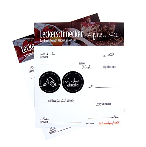 Leckerschmecker - Aufkleber Klebeetiketten-Set zum Beschriften von Marmeladenglas selbstklebend klein schwarz-weiß von Schreibgefühl
