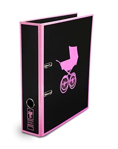 Ordner Aktenordner Motiv "Alltagsordnung - Kinderwagen" DIN A4 ca. 8 cm breit Motivordner, schwarz pink Tafellack-Beschichtung individuelle Beschriftung von Schreibgefühl