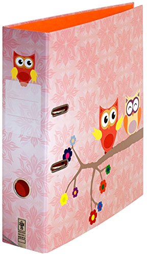 Eulenpaar - Ordner Portfolio Motivordner für Kinder Mädchen Kita DIN A4 ca. 8 cm breit Muster Eulen-Motiv Blumen orange rosa von Schreibgefühl