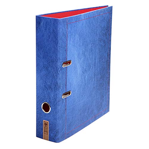 Lederluxus Marine - Ordner Aktenordner DIN A4 ca. 8 cm breit Motiv Leder-Optik bedruckt blau jeansblau Büro Wohnzimmer von Schreibgefühl
