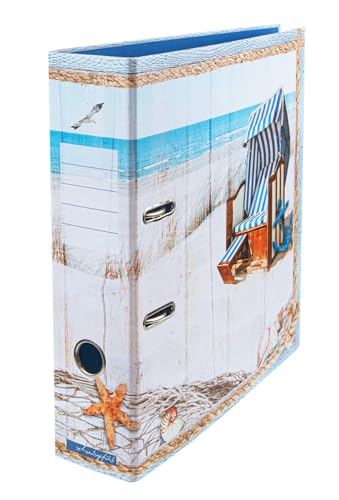 Ordner Aktenordner Motiv "Meeresbrise" DIN A4 ca. 8 cm breit Motivordner mit maritim Meer Strand, blau beige von Schreibgefühl