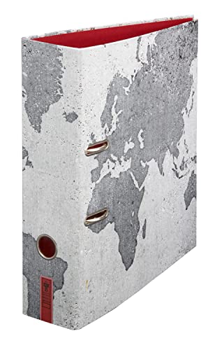 Ordner Aktenordner Motiv "Weltenbummler“ Motivordner Teenager Erwachsene DIN A4 ca. 8 cm breit Weltkarte Weltreise, grau rot von Schreibgefühl