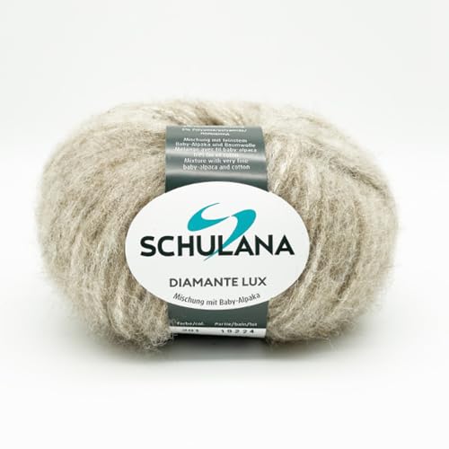 SCHULANA Diamante Lux, 45% Baumwolle, 33% Alpaka, 11% Merino, 6% Polyester, 5% Polyamid, zum Stricken und Häkeln, 50g ca 95m, Beige 201 von SCHULANA