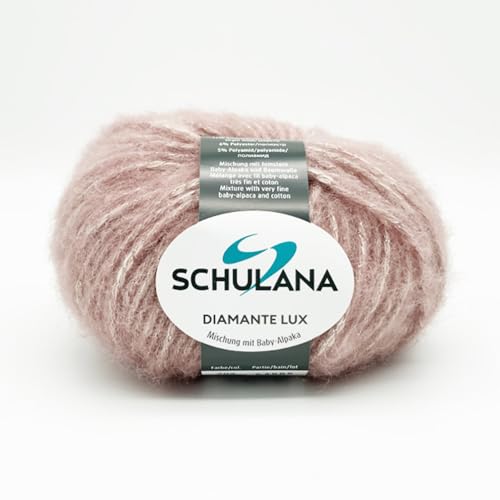 SCHULANA Diamante Lux, 45% Baumwolle, 33% Alpaka, 11% Merino, 6% Polyester, 5% Polyamid, zum Stricken und Häkeln, 50g ca 95m, Rosa 202 von SCHULANA