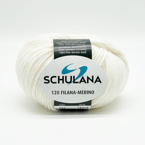 Extrafeine Merinowolle zum Stricken und Häkeln I 100% Schurwolle I 50g/120m Ecru (Naturweiß, Wollweiß, Creme) I 120 Filana-Merino Garn für Schal, Mütze, Loops, Babykleidung und Accessoires von SCHULANA