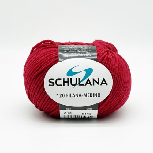 Extrafeine Merinowolle zum Stricken und Häkeln I 100% Schurwolle I 50g/120m Dunkelrot (Weinrot, Burgunder, Bordeaux) I 120 Filana-Merino Garn für Schal, Mütze, Loops, Babykleidung und Accessoires von SCHULANA