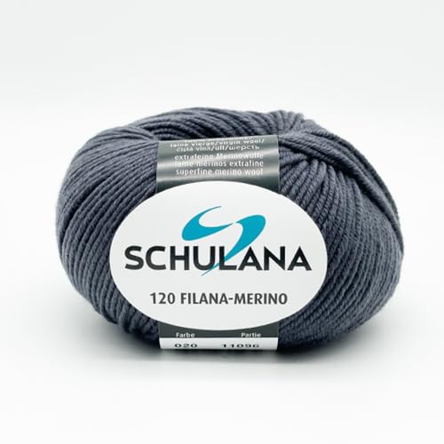 Extrafeine Merinowolle zum Stricken und Häkeln I 100% Schurwolle I 50g/120m Grau (Mittelgrau) I 120 Filana-Merino Garn für Schal, Mütze, Loops, Babykleidung und Accessoires von SCHULANA
