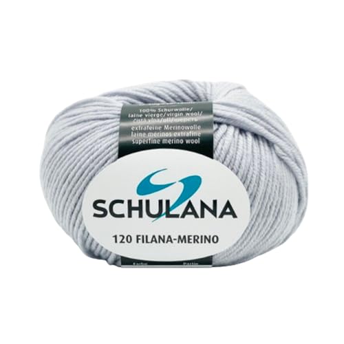 Extrafeine Merinowolle zum Stricken und Häkeln I 100% Schurwolle I 50g/120m Hellgrau (Silbergrau) I 120 Filana-Merino Garn für Schal, Mütze, Loops, Babykleidung und Accessoires von SCHULANA