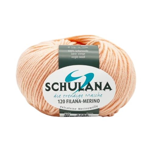 Extrafeine Merinowolle zum Stricken und Häkeln I 100% Schurwolle I 50g/120m Lachs (Apricot, Pfirsich) I 120 Filana-Merino Garn für Schal, Mütze, Loops, Babykleidung und Accessoires von SCHULANA