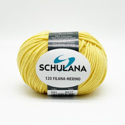 Extrafeine Merinowolle zum Stricken und Häkeln I 100% Schurwolle I 50g/120m Gelb (Sonnengelb, Zitronengelb) I 120 Filana-Merino Garn für Schal, Mütze, Loops, Babykleidung und Accessoires von SCHULANA