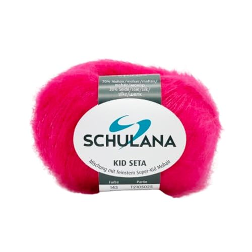 Kid Seta Mohair Wolle zum Stricken und Häkeln I 70% Super Kid Mohair & 30% Seide I 25 g/ca. 210m Framboise (Rosa, Rot) I Kid-Seta Garn für Schals, Spitzenschals, leichte Cardigans und Mützen von SCHULANA