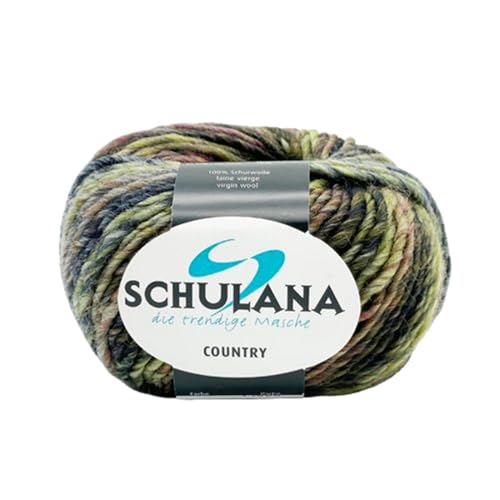 SCHULANA Country, 100% Schurwolle, zum Stricken und Häkeln, 50g ca 90m, Lila-Grün-Grau meliert 030 von SCHULANA