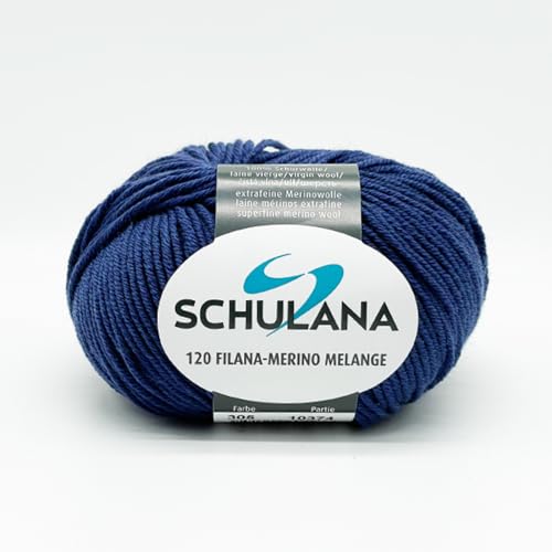 Extrafeine Merino Wolle zum Stricken und Häkeln I 100% Schurwolle I 50g/ca.120m Dunkelblau Mélange I 120 Filana-Merino Mélange Garn für Pullover, Strickjacken, Schals, Mützen und Babykleidung von Schulana