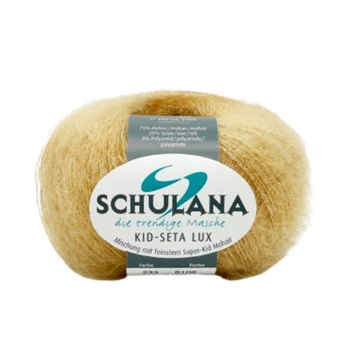 SCHULANA Kid-Seta Lux, 71% Mohair (Super-Kid), 20% Seide, 9% Polyamid (Lurex), zum Stricken und Häkeln, 25g ca 210m, Gold 233 von SCHULANA