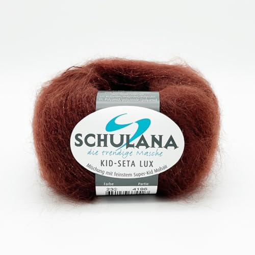 SCHULANA Kid-Seta Lux, 71% Mohair (Super-Kid), 20% Seide, 9% Polyamid (Lurex), zum Stricken und Häkeln, 25g ca 210m, Rotbraun 232 von SCHULANA