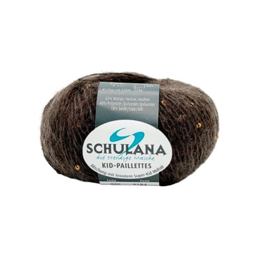 SCHULANA Kid-Seta Paillettes, 42% Mohair (Super-Kid), 40% Polyester, 18% Seide, zum Stricken und Häkeln, 25g ca 125m, Braun 420 von SCHULANA