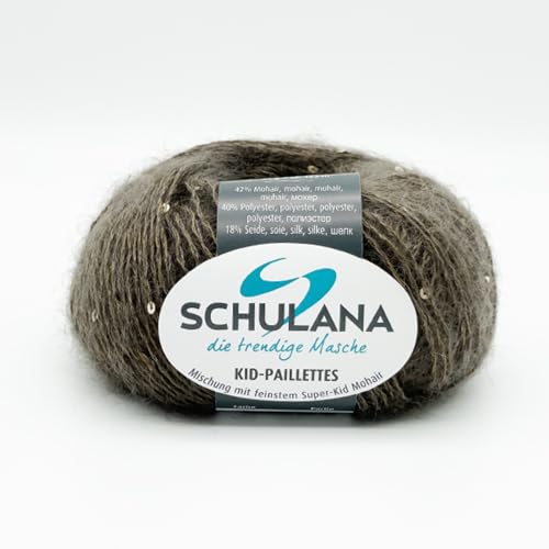 SCHULANA Kid-Seta Paillettes, 42% Mohair (Super-Kid), 40% Polyester, 18% Seide, zum Stricken und Häkeln, 25g ca 125m, Graubraun 323 von SCHULANA