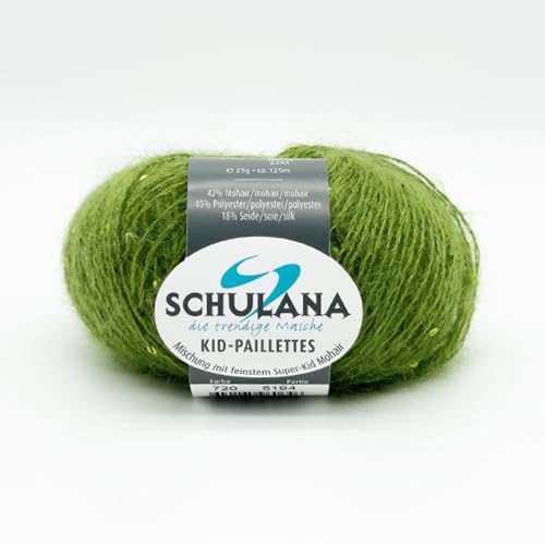 SCHULANA Kid-Seta Paillettes, 42% Mohair (Super-Kid), 40% Polyester, 18% Seide, zum Stricken und Häkeln, 25g ca 125m, Hellolive 720 von SCHULANA