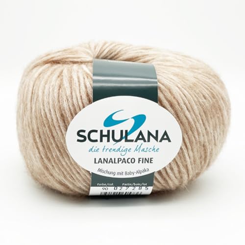 SCHULANA Lanalpaco Fine, 56% Baumwolle, 27% Schurwolle (Merino extrafine), 17% Alpaka (Baby), zum Stricken und Häkeln, 50g ca 170m, Camel 090 von SCHULANA