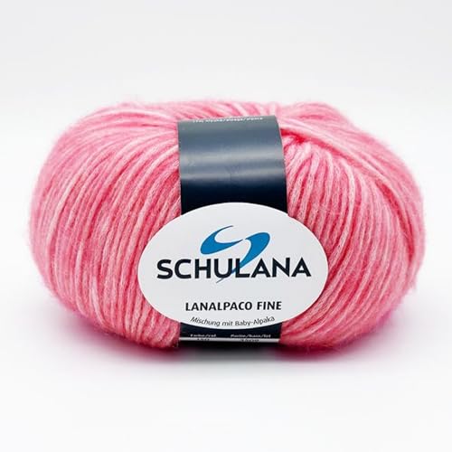 SCHULANA Lanalpaco Fine, 56% Baumwolle, 27% Schurwolle (Merino extrafine), 17% Alpaka (Baby), zum Stricken und Häkeln, 50g ca 170m, Koralle 150 von SCHULANA