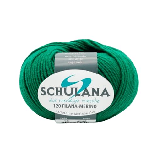 Extrafeine Merinowolle zum Stricken und Häkeln I 100% Schurwolle I 50g/120m Dunkelgrün (Tannengrün, Waldgrün) I 120 Filana-Merino Garn für Schal, Mütze, Loops, Babykleidung und Accessoires von SCHULANA