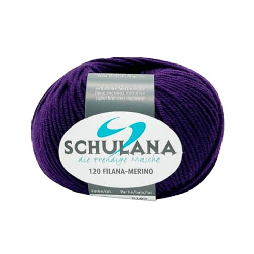 Extrafeine Merinowolle zum Stricken und Häkeln I 100% Schurwolle I 50g/120m Dunkelviolett (Violett, Purpur) I 120 Filana-Merino Garn für Schal, Mütze, Loops, Babykleidung und Accessoires von SCHULANA