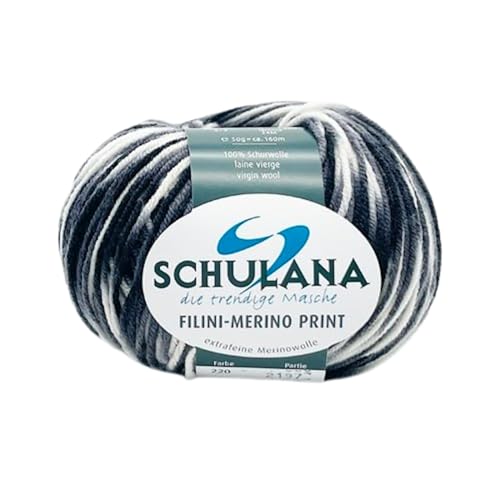 Schulana Filini-Merino Print, Schurwolle, Weiß-Grau-Schwarz, 50g, 160 von Schulana