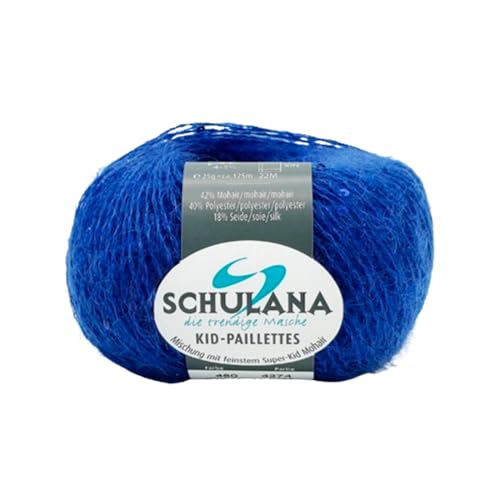 SCHULANA Kid-Seta Paillettes, 42% Mohair (Super-Kid), 40% Polyester, 18% Seide, zum Stricken und Häkeln, 25g ca 125m, Königsblau 480 von SCHULANA