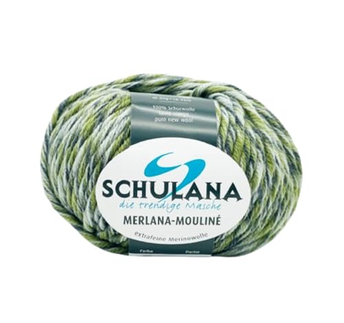 Schulana Merlana-Mouliné, Schurwolle, Beige-Grün-Weiß, 50g, 55 von Schulana