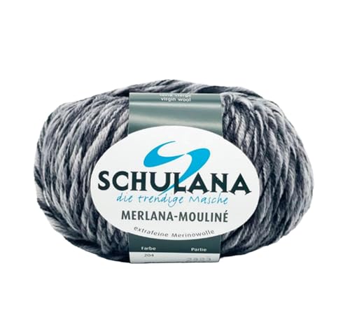 Schulana Merlana-Mouliné, Schurwolle, Schwarz-Anthrazit-Weiß, 50g, 55 von Schulana