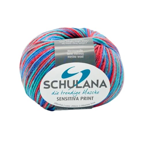 SCHULANA Sensitiva Print, 100% Schurwolle (Merino superfine, mulesing-free), zum Stricken und Häkeln, 50g ca 185m, Mermaid 207 von SCHULANA