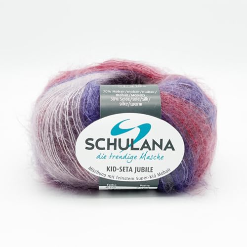 Super Kid Mohair Wolle zum Stricken und Häkeln I 70% Mohair & 30% Seide I 25g/ca. 210m Bunt-meliert (Violett, Rosa) I Kid-Seta Jubilé Garn für Schals, Tücher, Boleros, Loops und Accessoires von Schulana
