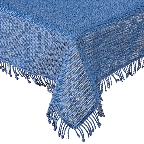 Gartentischdecke Tischdecke Weichschaummaterial mit Fransen rutschfest wetterfest 7 Farben und Größen Blau 160 cm rund von Schwar Textilien