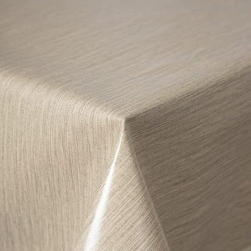 Home Produktbild Wachstuch Tischdecke Gartentischdecke Maldecke Basteldecke PVC abwaschbar Tischwäsche einfarbig mit Leinenstruktur Baku (Beige, 160 cm rund) von Schwar Textilien