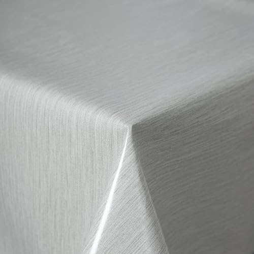 Home Produktbild Wachstuch Tischdecke Gartentischdecke Maldecke Basteldecke PVC abwaschbar Tischwäsche einfarbig mit Leinenstruktur Baku (Hellgrau, 140 cm rund) von Schwar Textilien