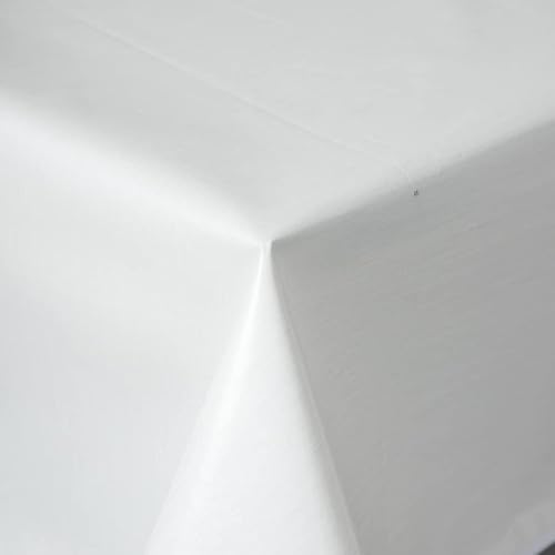 Home Produktbild Wachstuch Tischdecke Gartentischdecke Maldecke Basteldecke PVC abwaschbar Tischwäsche einfarbig mit Leinenstruktur Baku (Weiß, 160 cm rund) von Schwar Textilien