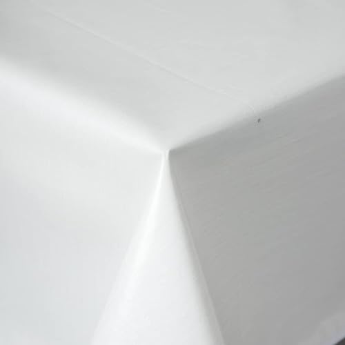 Home Produktbild Wachstuch Tischdecke Gartentischdecke Maldecke Basteldecke PVC abwaschbar Tischwäsche einfarbig mit Leinenstruktur Baku (Weiß, 160 cm rund) von Schwar Textilien