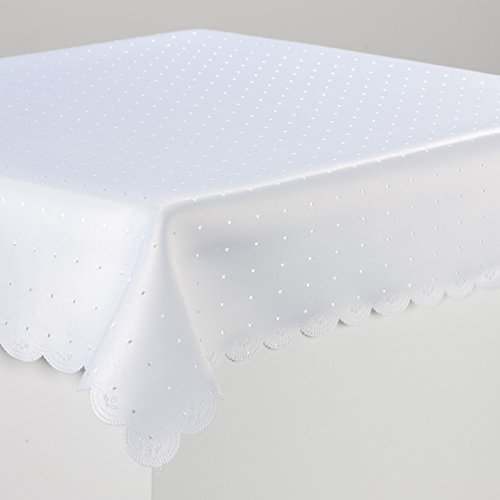Schwar Textilien Tischdecke Tischtuch Tafeldecke DAMAST Punkte Fleckversiegelt Gastronomie Farbe Weiß Maße 130x340 eckig von Schwar Textilien