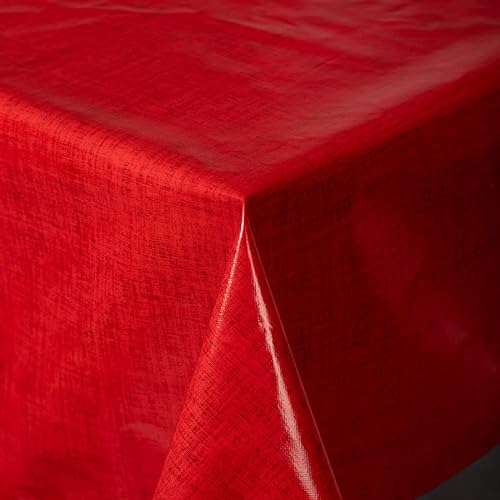 Wachstuch Tischdecke Gartentischdecke Maldecke Basteldecke PVC abwaschbar Tischwäsche einfarbig mit Leinenstruktur Chester (Rot, 135x180 cm oval) von Schwar Textilien