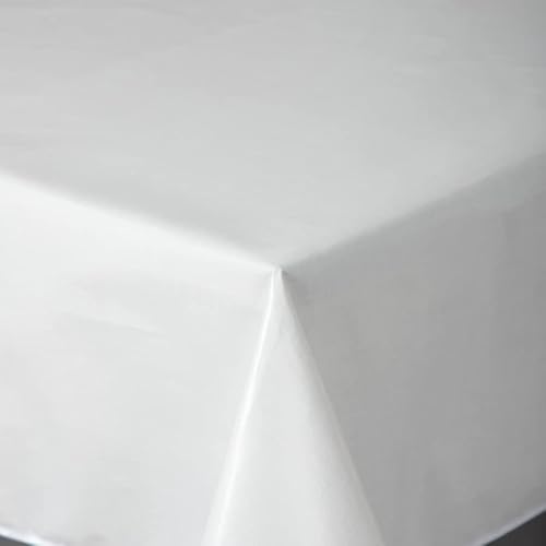 Wachstuch Tischdecke Gartentischdecke Maldecke Basteldecke PVC abwaschbar Tischwäsche einfarbig mit Leinenstruktur Chester (Weiß, 160x220 cm oval) von Schwar Textilien