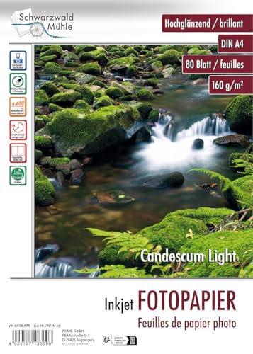 Schwarzwald Mühle Inkjet Fotopapier: 80 Bl. Fotopapier "Candescum Light" 2-seitig glossy (A4 Fotopapier, Fotopapier beschichtet, Doppelseitiges) von Schwarzwald Mühle