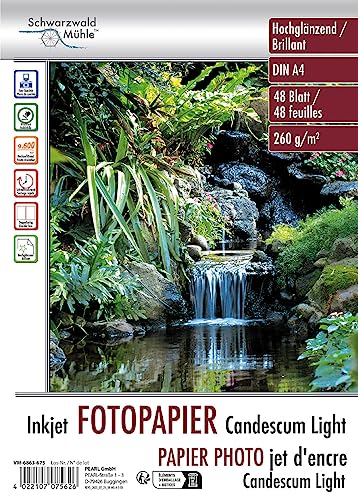 Schwarzwald Mühle Inkjetpapier: 48 Bl. Fotopapier 'Candescum' 2-seitig Glossy (Fotopapier beschichtet, Druckerpapier Inkjet, Fotodrucker) von Schwarzwald Mühle