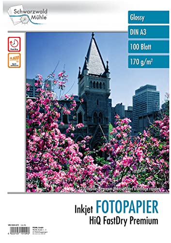 Schwarzwald Mühle Fotopapiere DIN A3: 100 Bl. Hochglanz-Fotopapier HiQ FastDry Premium A3 (Papier A3, Druckerpapier A3) von Schwarzwald Mühle