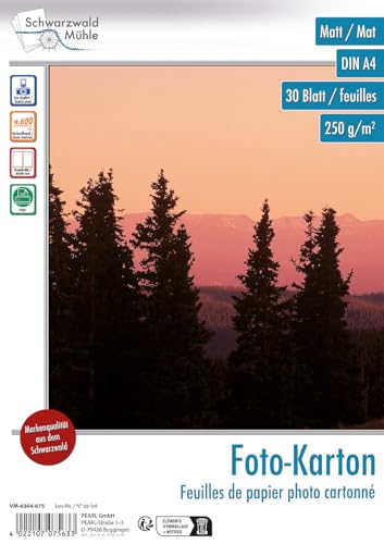 Schwarzwald Mühle Beschichtetes Fotopapier: 30 Bl. Foto-Karton Matt beidseitig A4 (A4-Foto-Druckerpapier, Inkjet-Drucker-Papier, Fotodrucker) von Schwarzwald Mühle